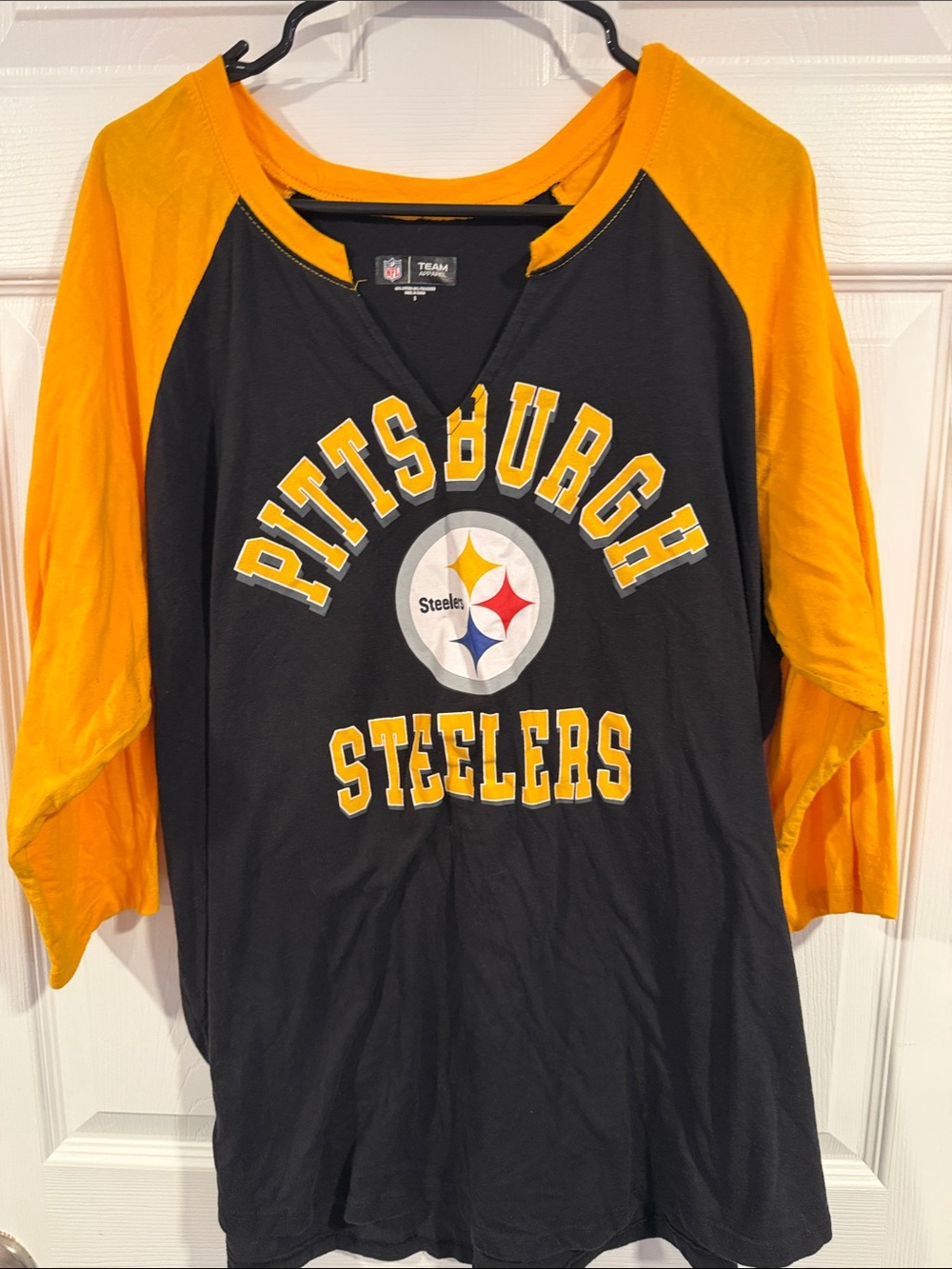 NFL Pittsburgh Steelers Black and Gold Raglan Long Sleeve Tee